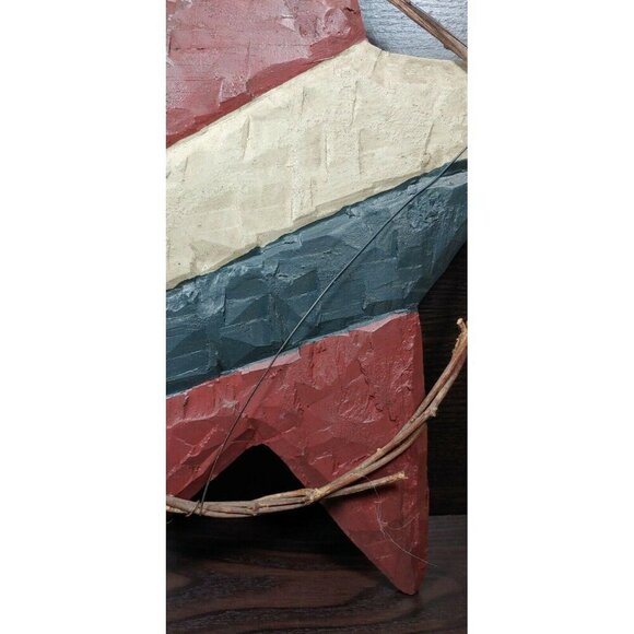 Rustic Vintage Wooden Star Wall Decor With Metal Stars & Plaid Ribbon Patriotic - Picture 7 of 10